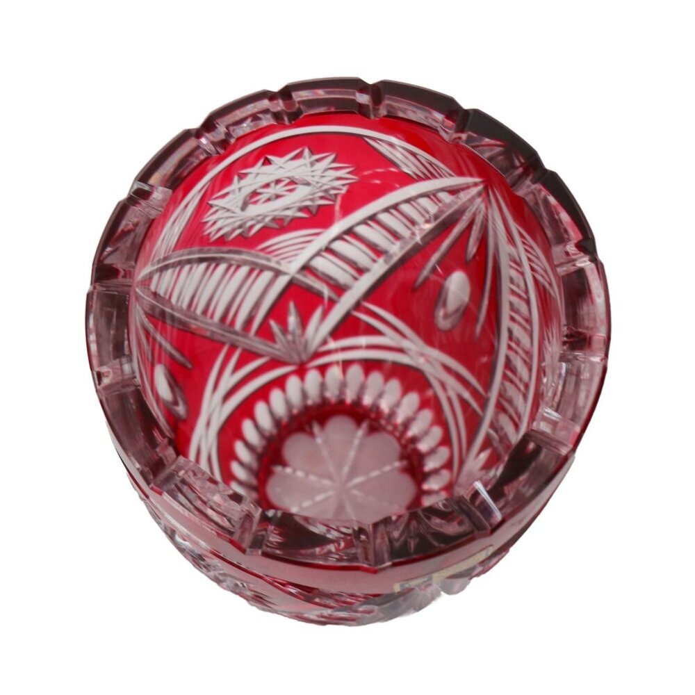 CRANBERRY Red Pink Large Vase Cut-to-Clear Lead Crystal Bleikristall Germany - Picture 5 of 7